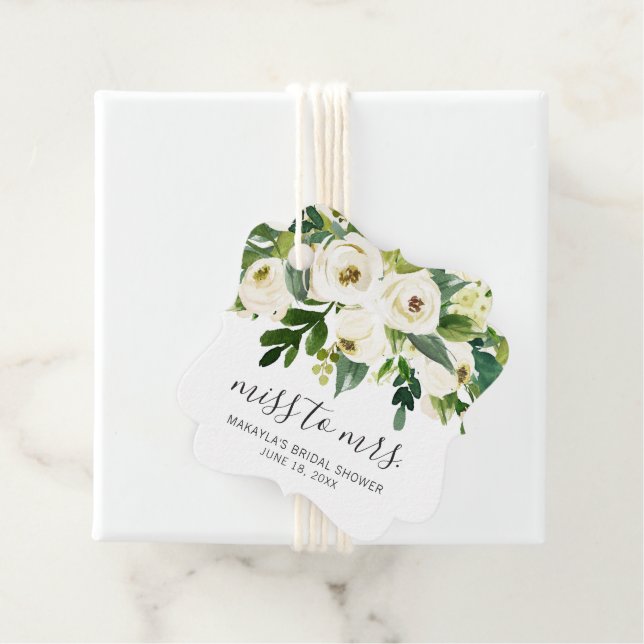 Modern Vit Blommig Elegant Bröllopsfest Gåvor Etiketter (På plats)