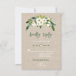 Modern vit blommig juteskrivning RSVP OSA Kort