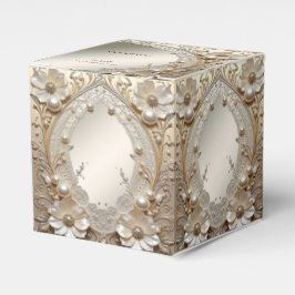 Modern vit blommor Pärlor Favor Box Presentaskar