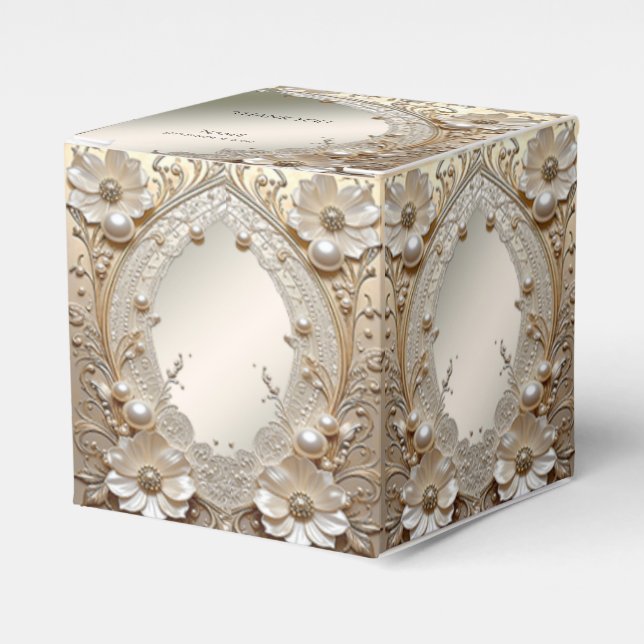Modern vit blommor Pärlor Favor Box Presentaskar (Framsidan Sidan)