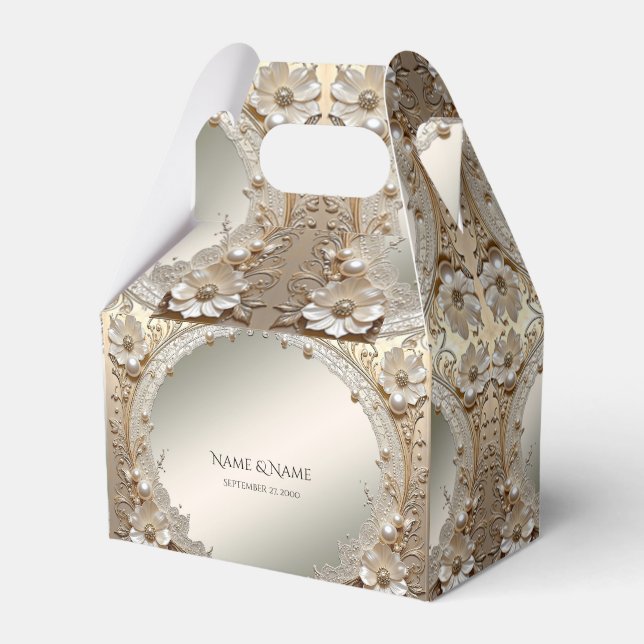 Modern vit blommor Pärlor Favor Box Presentaskar (Framsidan Sidan)