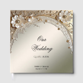 Modern Vit Blommor Pärlor Gästbok
