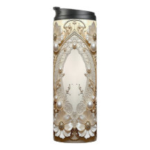 Modern vit blomster pärlor termisk tumbler