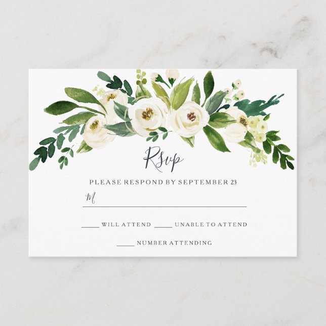 Modern vit blomsterträdgård bröllop RSVP OSA Kort (Framsida)