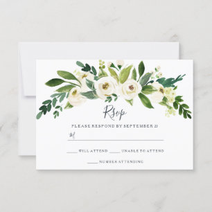 Modern vit blomsterträdgård bröllop RSVP OSA Kort