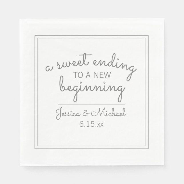 Modern vit Bröllop Sweet Ending New Beginn Pappersservett (Framsidan)