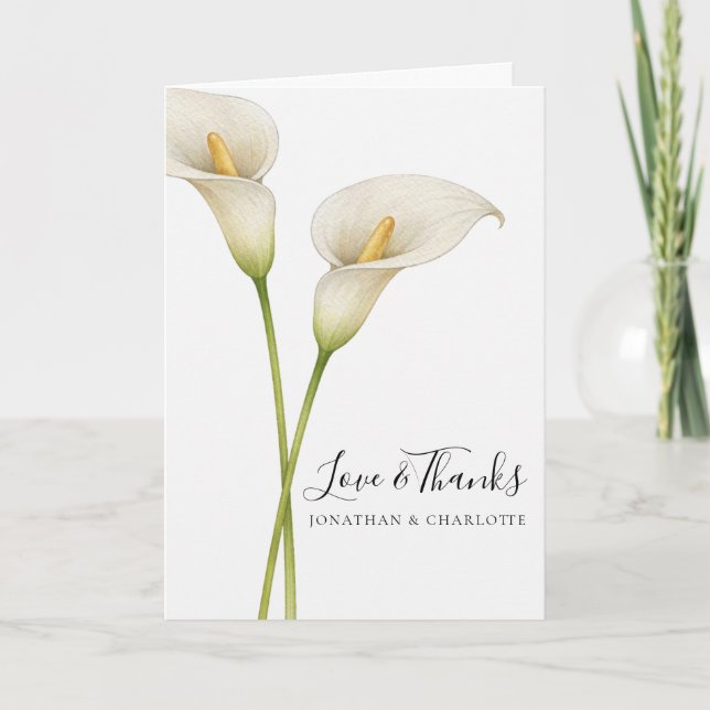 Modern vit Calla Lili Blomma Bröllop Tack Kort (Framsida)