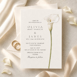 Modern vit Calla Lily Minimalistisk Bröllop Inbjudningar