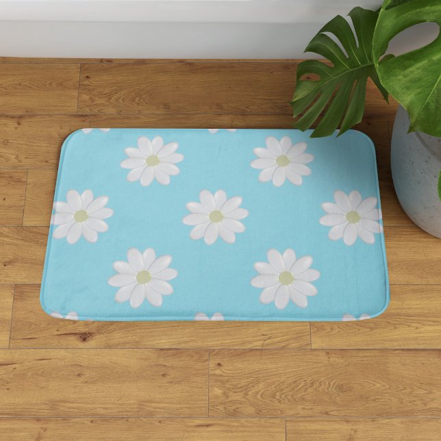 Modern vit Daisy Mönster Aqua Blue Bath Mat Badrumsmatta (A pretty daisy pattern aqua blue bath mat)