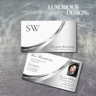 Modern vit dekoration i Silver med Monogram och fo Visitkort