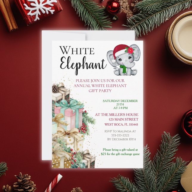 Modern Vit Elefant Barn Julfest  Vykort (Skapare uppladdad)