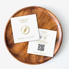 Modern vit Elegant Guld Pen Icon QR-kod Notary Fyrkantigt Visitkort
