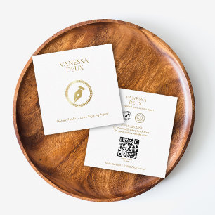 Modern vit Elegant Guld Pen Icon QR-kod Notary Fyrkantigt Visitkort