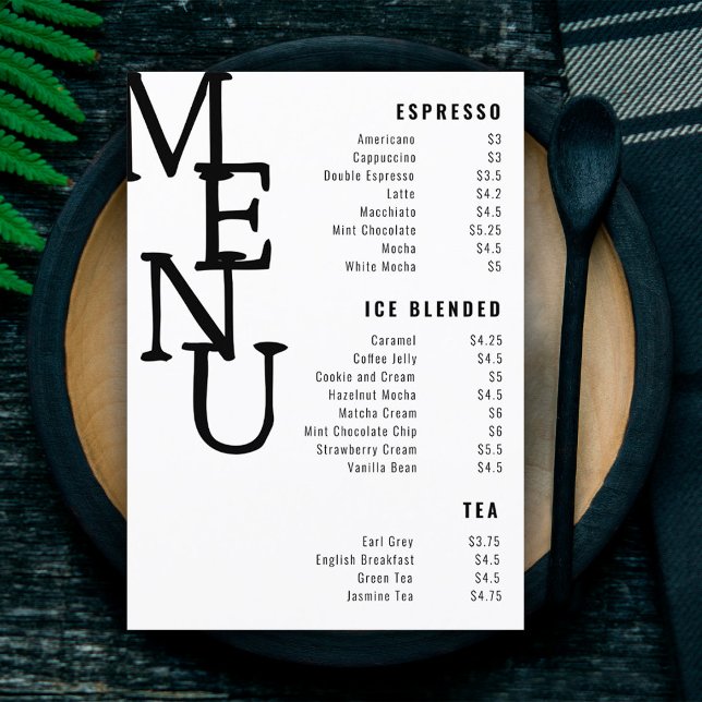 Modern vit evighetsbarmeny Petit papper Co. Meny (Skapare uppladdad)