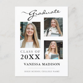 Modern vit examensannonsering vykort