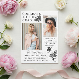 Modern vit fjäril fotogradueringsfest inbjudningar