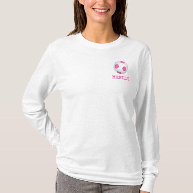 Modern vit fotboll i rosa - lägg till namn t shirt (Framsida)
