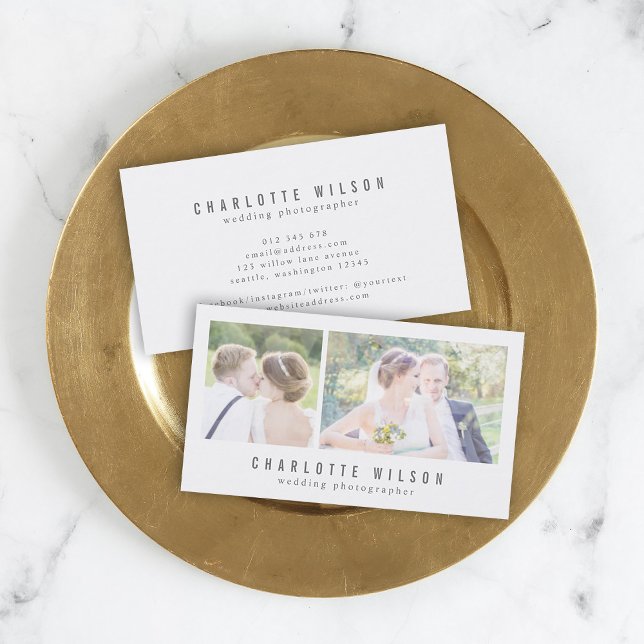 Modern vit fotograf två foton visitkort (Skapare uppladdad)