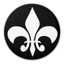 Modern vit fransk lilja Fleur-de-lis på svart Knopp