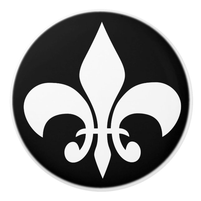 Modern vit fransk lilja Fleur-de-lis på svart Knopp (Framsidan)