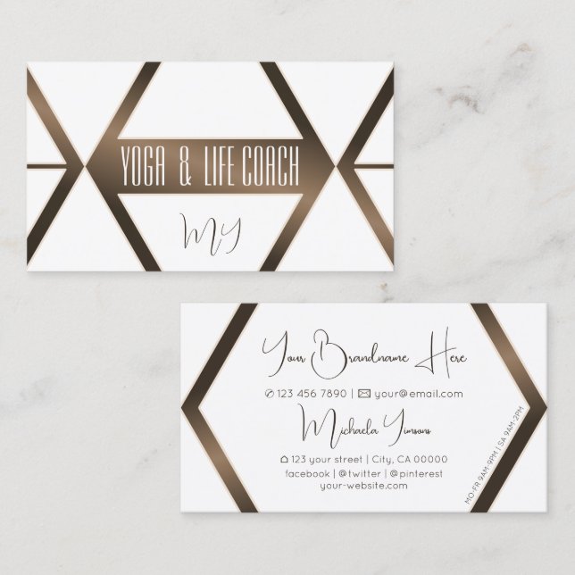Modern vit Geometric Brown Shimmer med Monogram Visitkort (Fram/baksida)