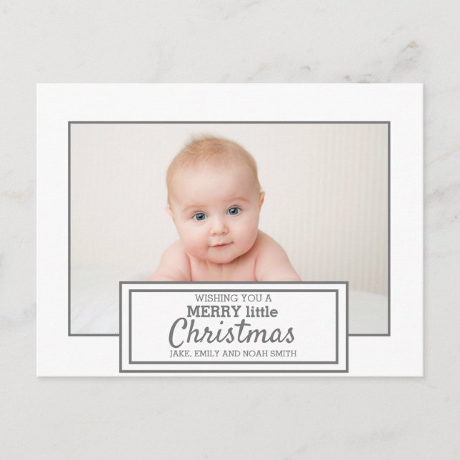 Modern vit grå foto God Jul Vykort (Framsida)