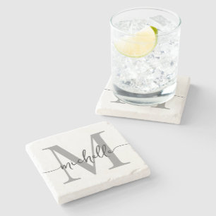 Modern Vit Grå Monogram Namn Elegant Skrift Stenunderlägg