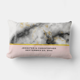 Modern vit Grått Marble med Guld Ribbon Bröllop Lumbarkudde