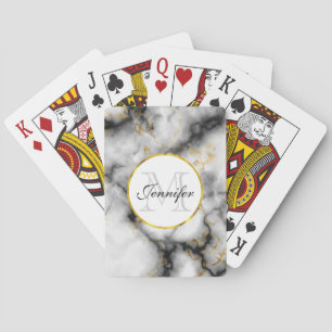 Modern vit Grått Marble med Guld Ribbon Monogram Casinokort