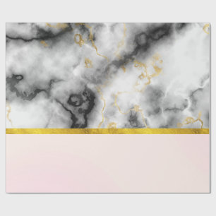 Modern vit Grått Marble med Guld Ribbon Presentpapper