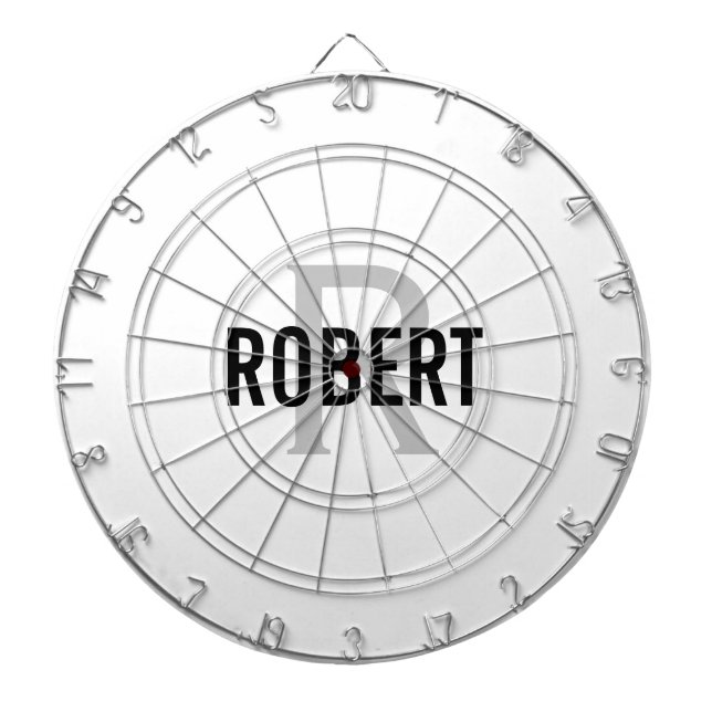 Modern vit grått monogram namn-brädbräda darttavla (Framsidan)