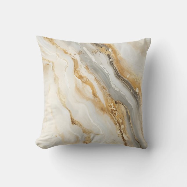 Modern vit, Grått och Guld Marble Decorative Kudde (Framsida)