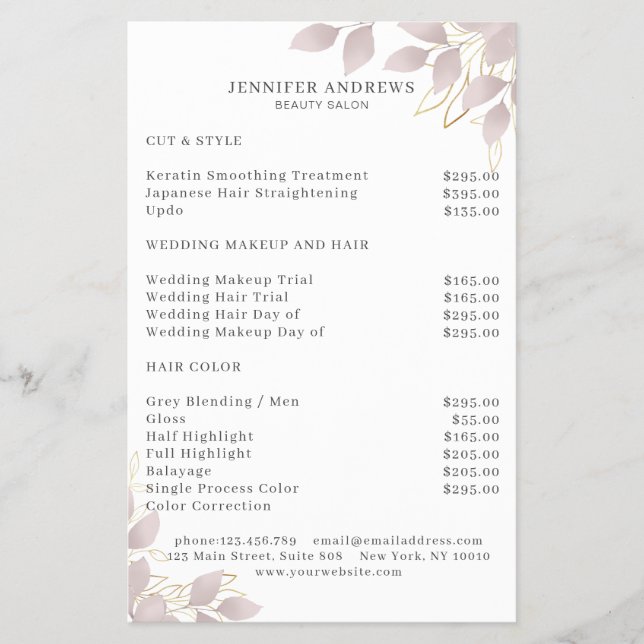 Modern, vit Grått-Rosa Leafy Flyer (Framsidan)