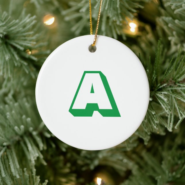 Modern vit grönt, inledande monogramtypografi julgransprydnad keramik (Träd)
