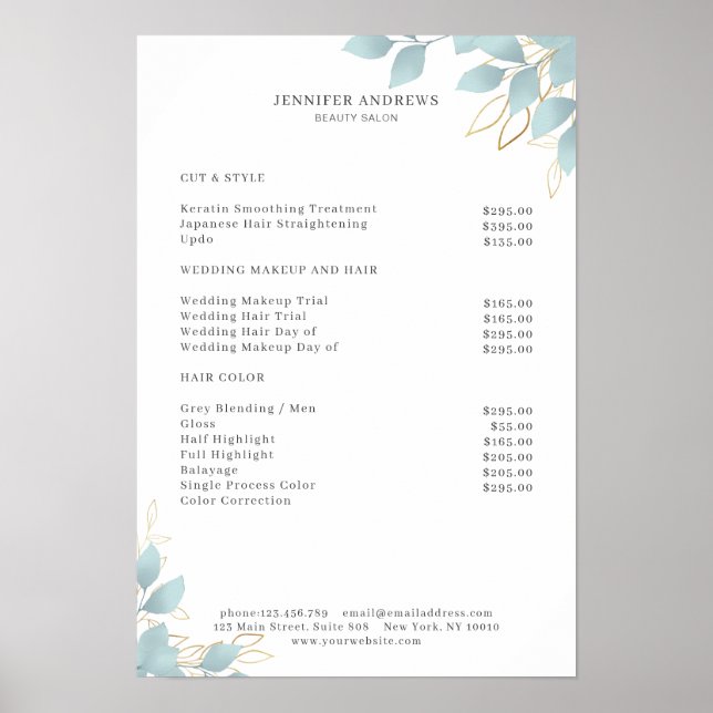 Modern vit Grönt Leafy Poster (Framsidan)