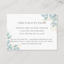 Modern, vit-grönt-lövkort rabattkort