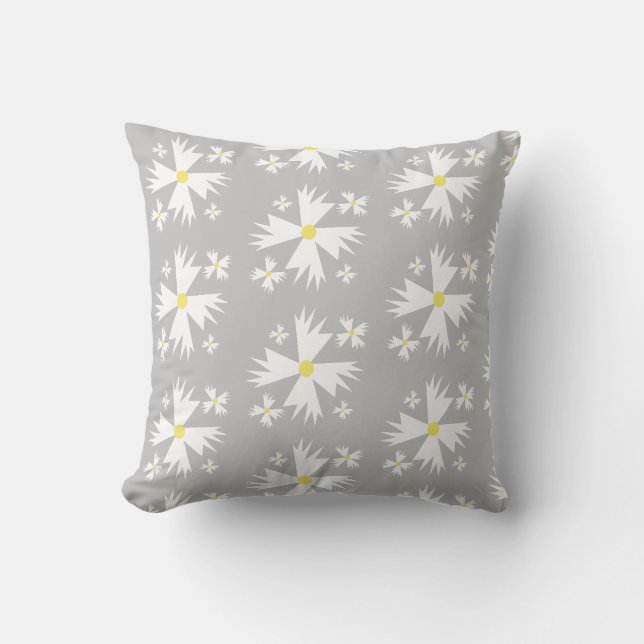 Modern vit gul och grå blomsterdräkt med tusenskön kudde (Framsida)