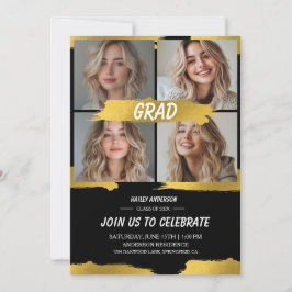 Modern Vit Guld 4Foto Examenfest  Inbjudningar