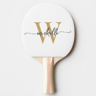 Modern vit guld anpassad monogram namn skrift pingisracket