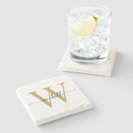 Modern vit guld anpassad monogram namn skrift stenunderlägg