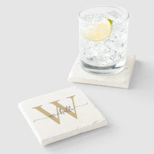 Modern vit guld anpassad monogram namn skrift stenunderlägg