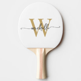 Modern vit guld anpassad monogram namn skript pingisracket