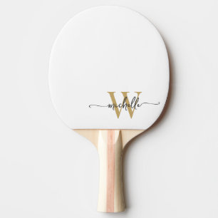 Modern vit guld anpassad monogram namn skrivstil pingisracket