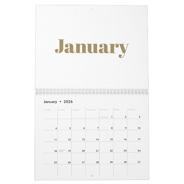 Modern vit guld fet typografi 2024 kalender (Jan 2026)