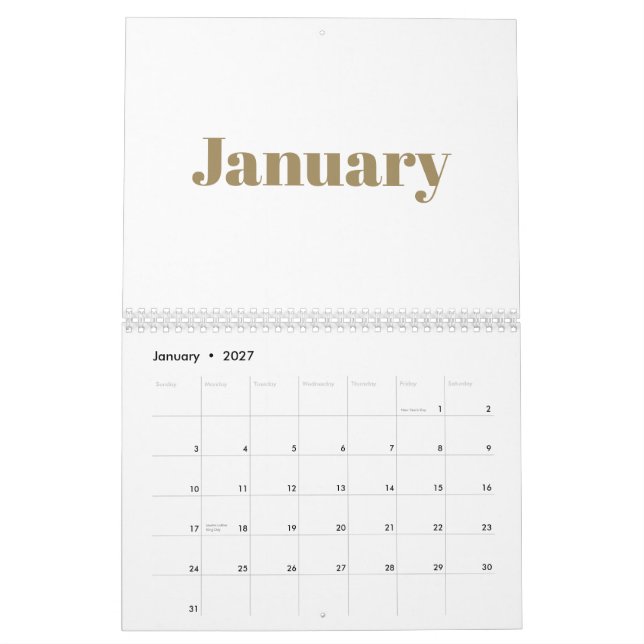 Modern vit guld fet typografi 2024 kalender (Jan 2027)
