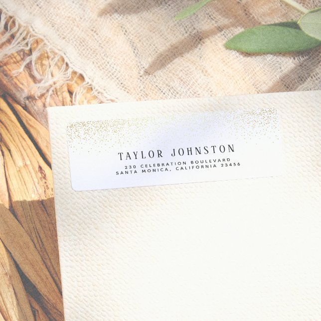 Modern vit & guld glitterkonfetti returadress etikett (Skapare uppladdad)