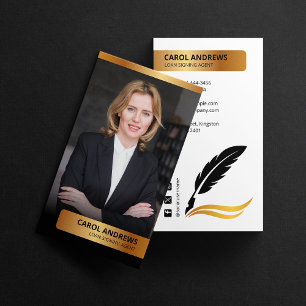 Modern Vit Guld Låneunderskrift Agent Notarius Pub Visitkort