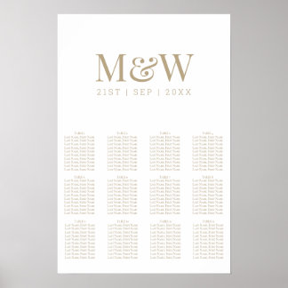 Modern Vit Guld Monogram Bröllopsställningsschema Poster