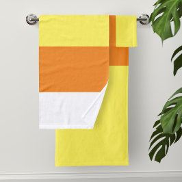 Modern vit Gult - Stripe Bath Towel Set med Orange