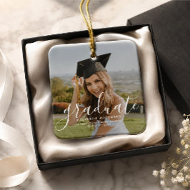Modern vit handskriven fotograduation keramik julgransprydnad keramik